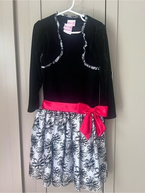 Nanette Girls 2pc Black Velvet & Floral Dress with Cardigan - Size 6 - Like New
